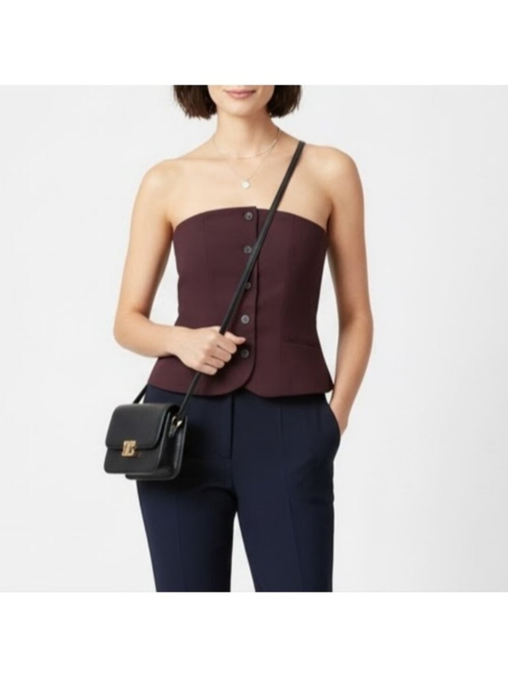 Maison D'Amelie Strapless Waistcoat Womens Size 0 Burgundy Brown Corset Vest